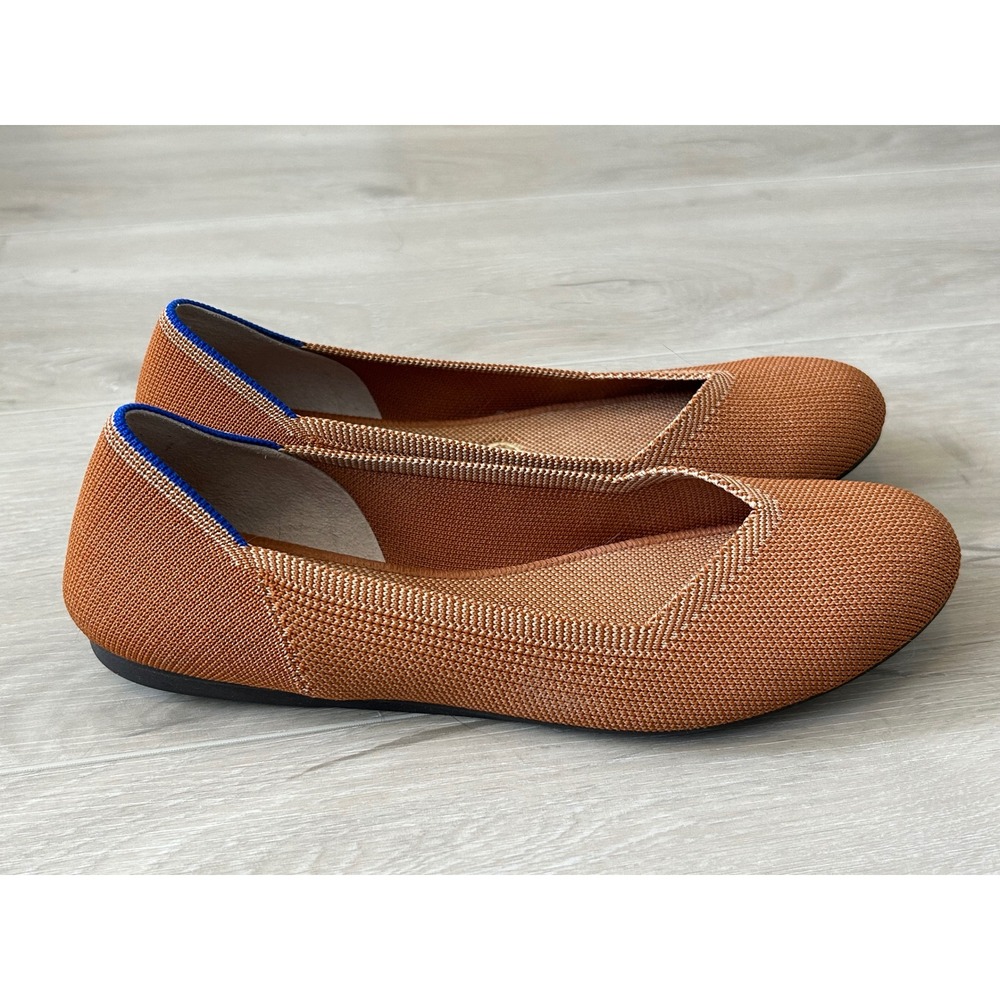 Rothy's round Toe Flats Women's 9 Cognac Brown Knit Washable Slip On Shoes - Picture 2 of 9